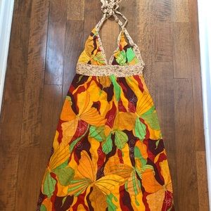 Butterfly Print Maxi Halter Dress